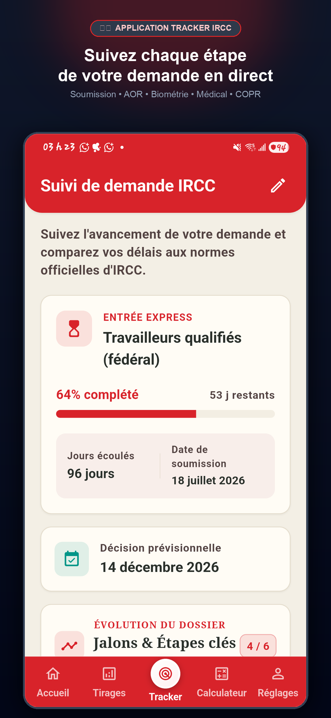 Application mobile IRCC Tracker